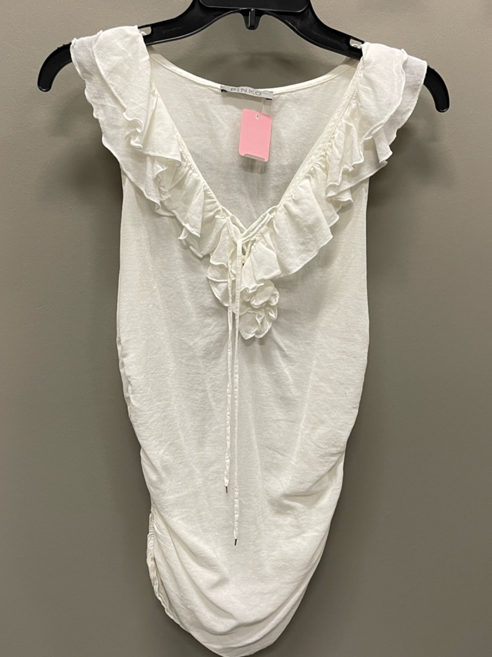 Pinko White Sleeveless Top with Pink Tag Accent